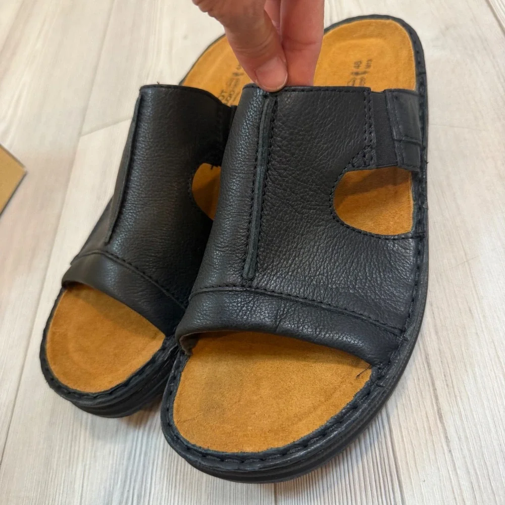 NEW Naot Jeff Men Black Caviar Leather Slide Sandals 69906 Shoes EU 46 US 13